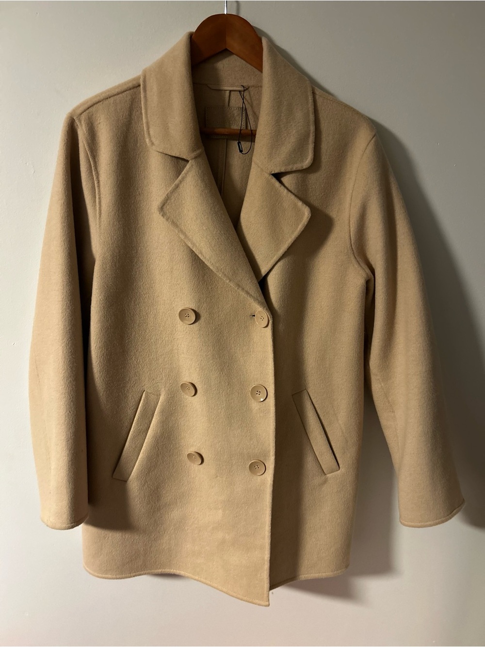 Olsen Europe Camel Wool Blend Double Breasted Pea Coat